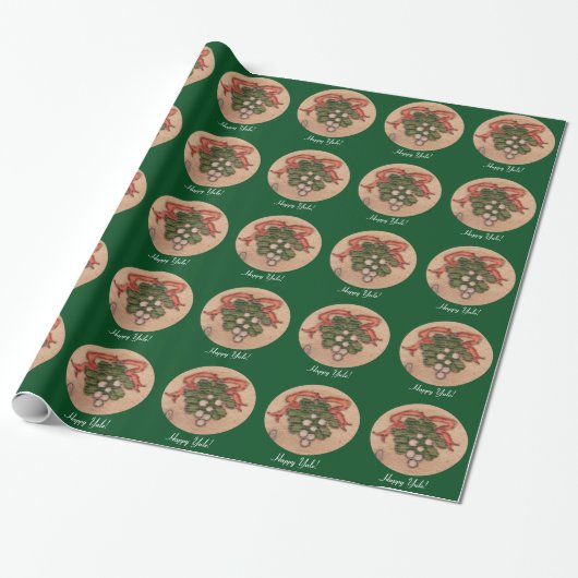 Yule Winter Solstice Mistletoe Retro Cadeaupapier (Uitgerold)