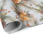 Yule Winter Solstice Natuurlijke Pine & Sinaasappe Cadeaupapier (Rol Hoek)