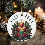 Yule Winter Solstice Poinsettia & Greenery Wicca Keramisch Ornament<br><div class="desc">Verfris uw Yule-boom met dit Yule Winter Solstice Poinsettia & Greenery Wicca-ontwerp. Deze sjabloon is volledig bewerkbaar,  inclusief tekst,  tekstkleur,  achtergrondkleur en meer. Een vrolijke en zalige winterzonnewende!</div>