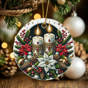 Yule Winter Solstice Poinsettia & Greenery Wicca Keramisch Ornament