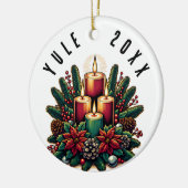 Yule Winter Solstice Poinsettia & Greenery Wicca Keramisch Ornament (Links)