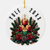 Yule Winter Solstice Poinsettia & Greenery Wicca Keramisch Ornament (Achterkant)