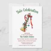 Yule Winter Solstice Witch Broom Holly Besom Kaart (Voorkant)