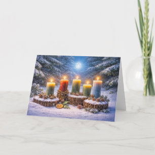 Yule Winterzonnewende met Kaarsen in de Sneeuwmaan Kaart