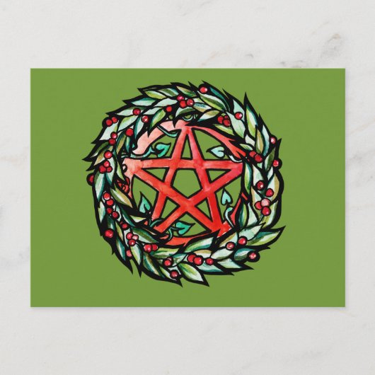 Yule Wreath Pentacle Pagan Pentagram Holiday Briefkaart (Voorkant)