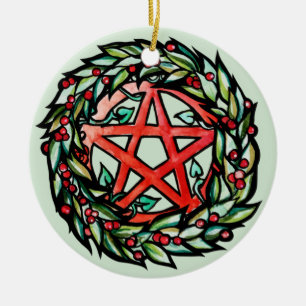 Yule Wreath Pentacle Pagan Pentagram Holiday Keramisch Ornament