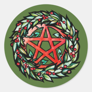 Yule Wreath Pentacle Pagan Pentagram Holiday Ronde Sticker
