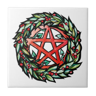 Yule Wreath Pentacle Pagan Pentagram Holiday Tegeltje