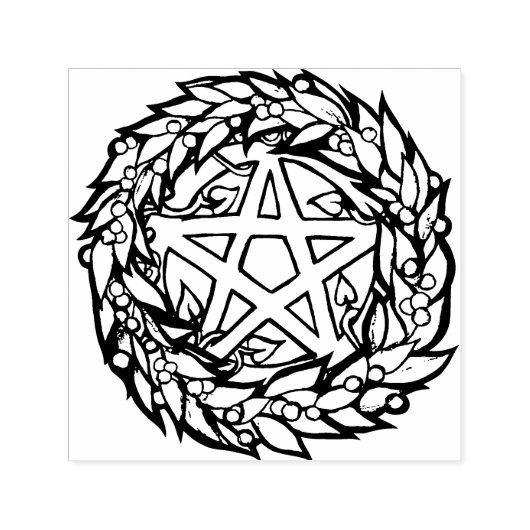 Yule Wreath Pentacle Pagan Pentagram Holiday Zelfinktende Stempel (Design)