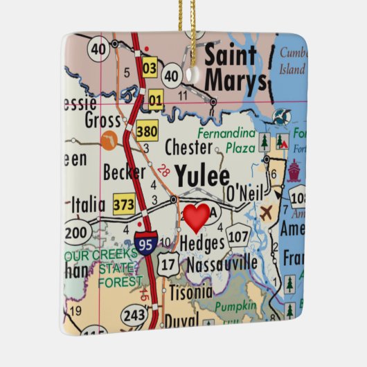 Yulee Florida Map Keramisch Ornament (Rechts)