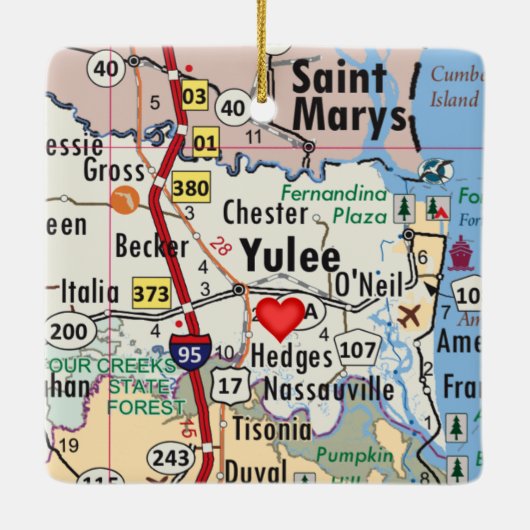 Yulee Florida Map Keramisch Ornament (Achterkant)