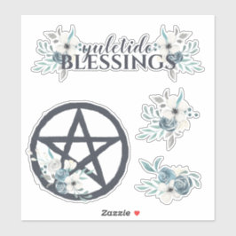 Yuletide Blessings Blue Winter Floral Yule Sticker