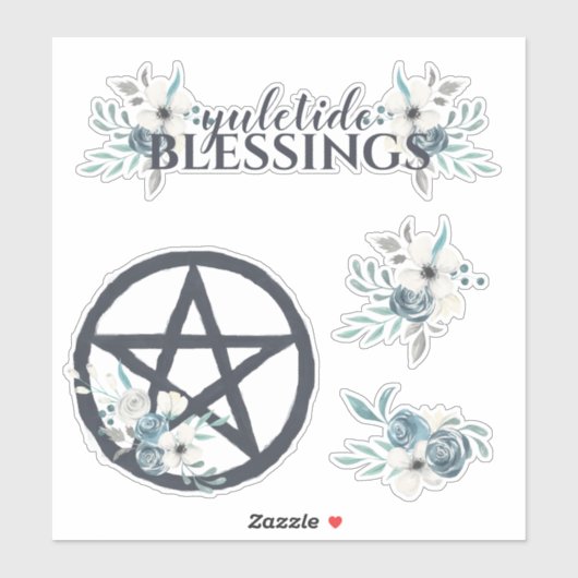 Yuletide Blessings Blue Winter Floral Yule Sticker (Vel)