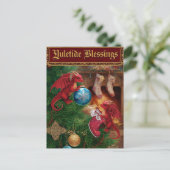 Yuletide Blessings Fantasy Dragon Christmas Feestdagenkaart (Staand voorkant)