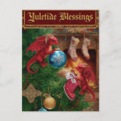 Yuletide Blessings Fantasy Dragon Christmas Feestdagenkaart (Voorkant)