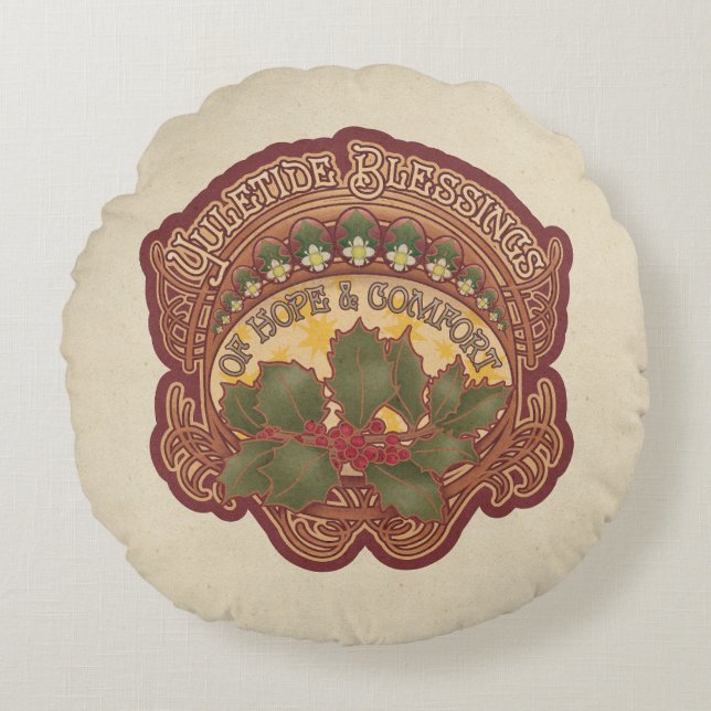 Yuletide Blessings  look Round Pillow Rond Kussen (Voorkant)