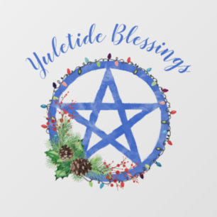Yuletide Blessings Wiccan Holiday Lights Pentacle Raamsticker