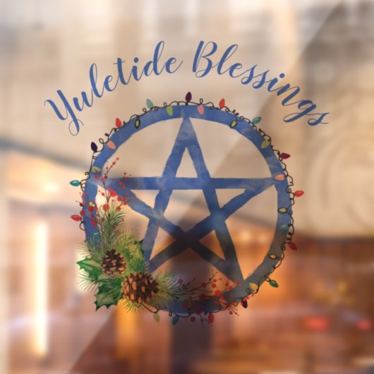 Yuletide Blessings Wiccan Holiday Lights Pentacle Raamsticker (Vel 2)