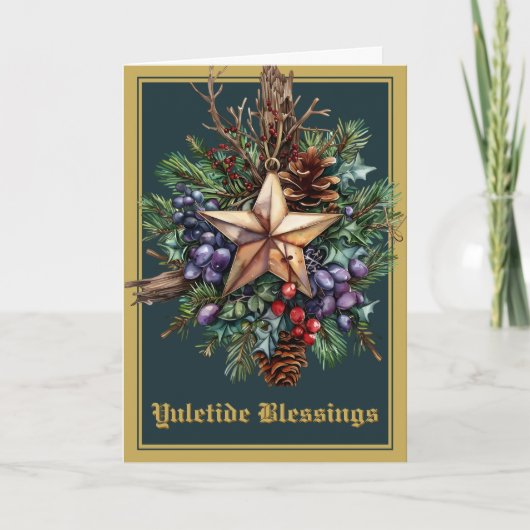 Yuletide Blessings Winter Solstice Holiday Kaart (Voorkant)