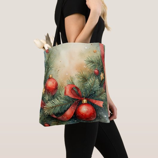 Yuletide Charm Waterverf Canvas tas (Dichtbij)