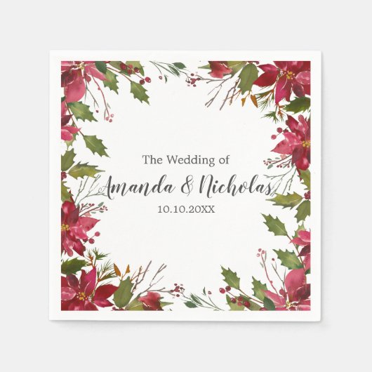 Yuletide | Floral Christmas Winter lijst bruiloft Servet (Voorkant)