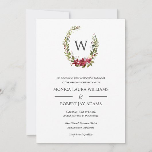 Yuletide | Floral kerstmonogram bruiloft Kaart (Voorkant)