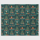 Yuletide Glow Open haard Feestelijke geschenken Cadeaupapier (Vlak)