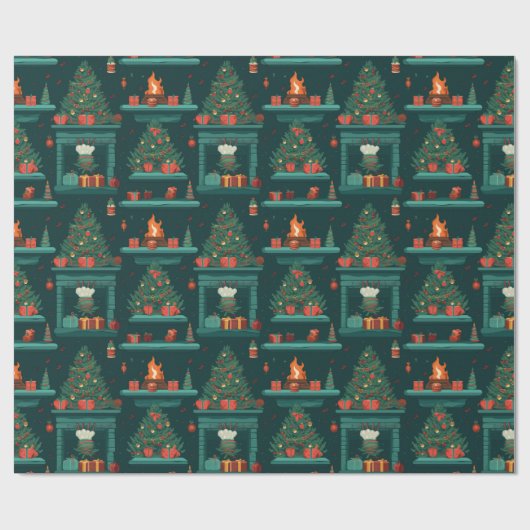 Yuletide Glow Open haard Feestelijke geschenken Cadeaupapier (Vlak)