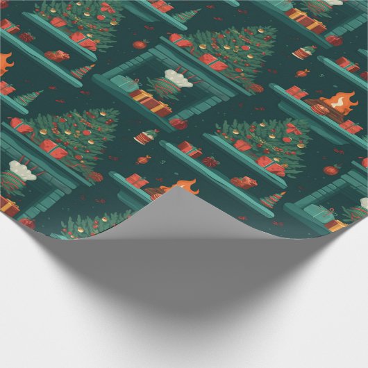 Yuletide Glow Open haard Feestelijke geschenken Cadeaupapier (Hoek)