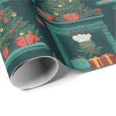 Yuletide Glow Open haard Feestelijke geschenken Cadeaupapier (Rol Hoek)