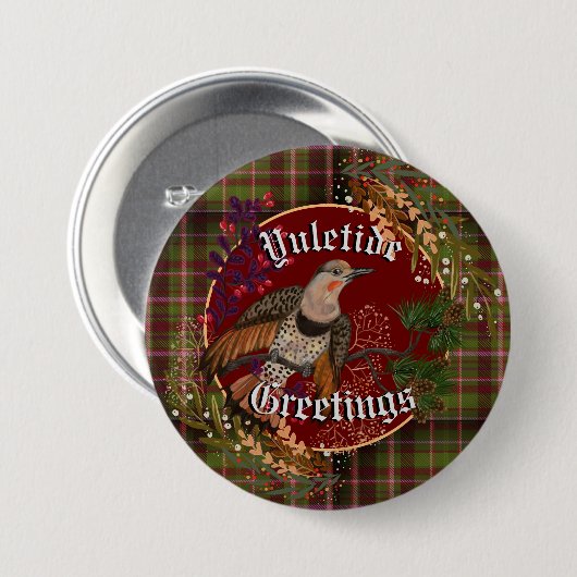 Yuletide Greetings Northern Flicker Ronde Button 7,6 Cm (Voorkant /achterkant)