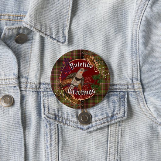 Yuletide Greetings Northern Flicker Ronde Button 7,6 Cm (In situ)