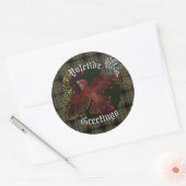 Yuletide Greetings Paarse Finch Ronde Sticker (Envelop)