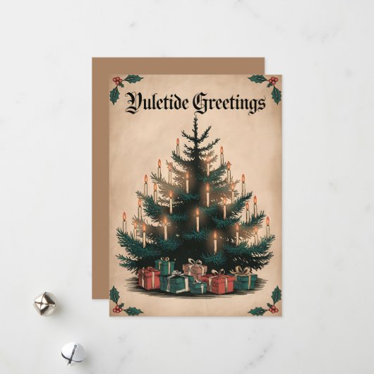 Yuletide Groetjes - Feestelijke Kandelaar Boom Feestdagenkaart (Voorkant / Achterkant in situ)