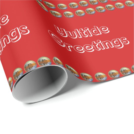 Yuletide Groetjes Rood inpakpapier (Rol Hoek)