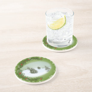 Yuletide Joy - Beverage Coaster (scène) Zandsteen Onderzetter