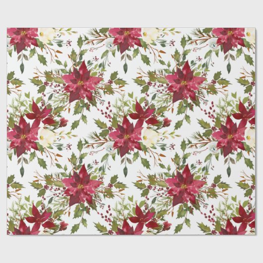 Yuletide | Kerst van Poinsettia berries Cadeaupapier (Vlak)