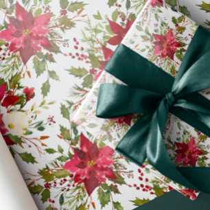 Yuletide Kerst van Poinsettia berries Cadeaupapier