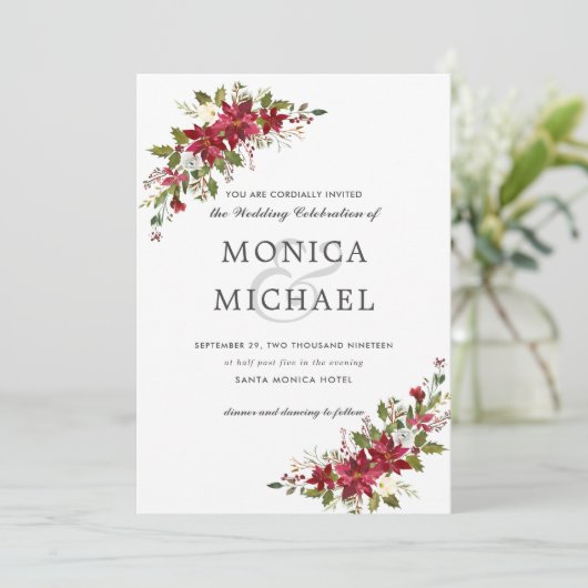 Yuletide | Kerstwinter Floral Corner Weddenschap Kaart (Staand voorkant)