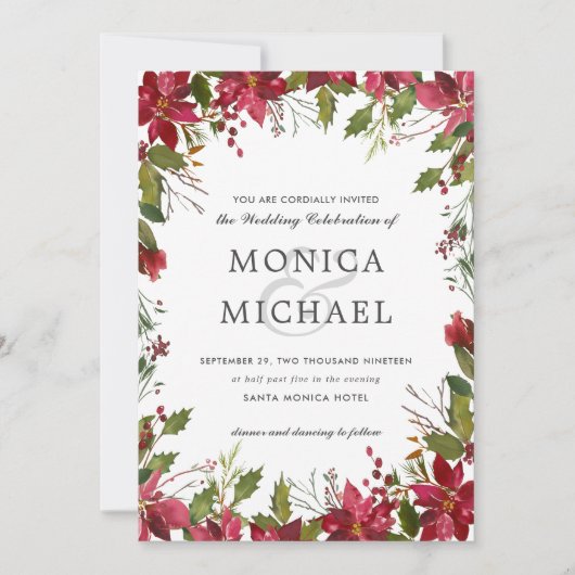 Yuletide | Kerstwinter Floral Lijst bruiloft Kaart (Voorkant)