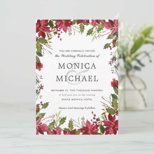 Yuletide | Kerstwinter Floral Lijst bruiloft Kaart (Staand voorkant)