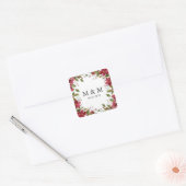 Yuletide | Poinsettia Bruiloft Monogram Vierkante Sticker (Envelop)