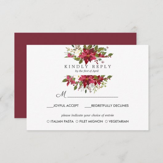 Yuletide | Poinsettia Bruiloft RSVP MAALTIJD OPTIE (Voorkant / Achterkant)
