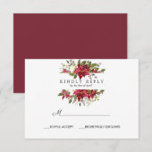 Yuletide | Poinsettia Kerst Bruiloft Reactie RSVP Kaartje (Voorkant / Achterkant)