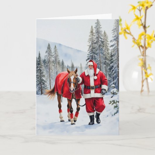 Yuletide Ride Waterverf Santa Westerne Kerst Kaart (Gele Bloem)