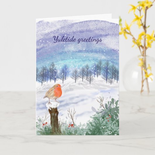 Yuletide robin kaart (Gele Bloem)