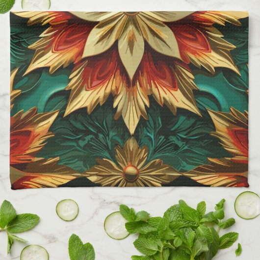 Yuletide weelde: Gouden draden van Kerstmis Theedoek (Gevouwen)