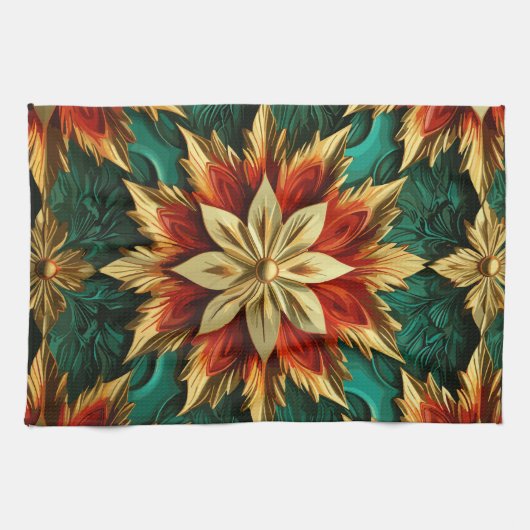 Yuletide weelde: Gouden draden van Kerstmis Theedoek (Horizontaal)