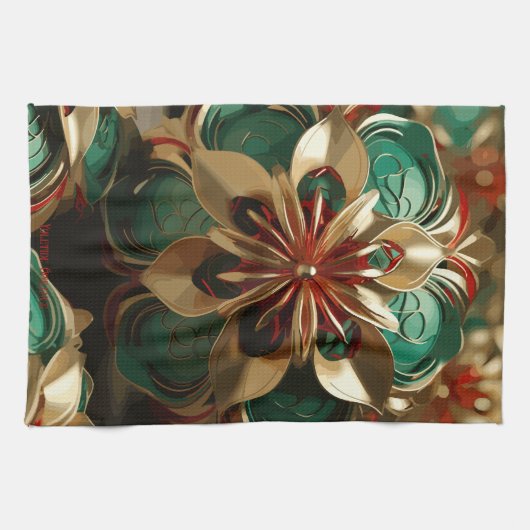 Yuletide weelde: Gouden draden van Kerstmis Theedoek (Horizontaal)