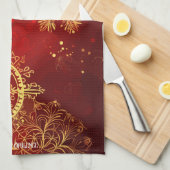 Yuletide weelde: Gouden draden van Kerstmis Theedoek (Quarter Fold)